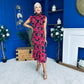Hannah Frill Sleeve Button Front Midi Dress Black Ruby Floral