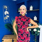 Hannah Frill Sleeve Button Front Midi Dress Black Ruby Floral