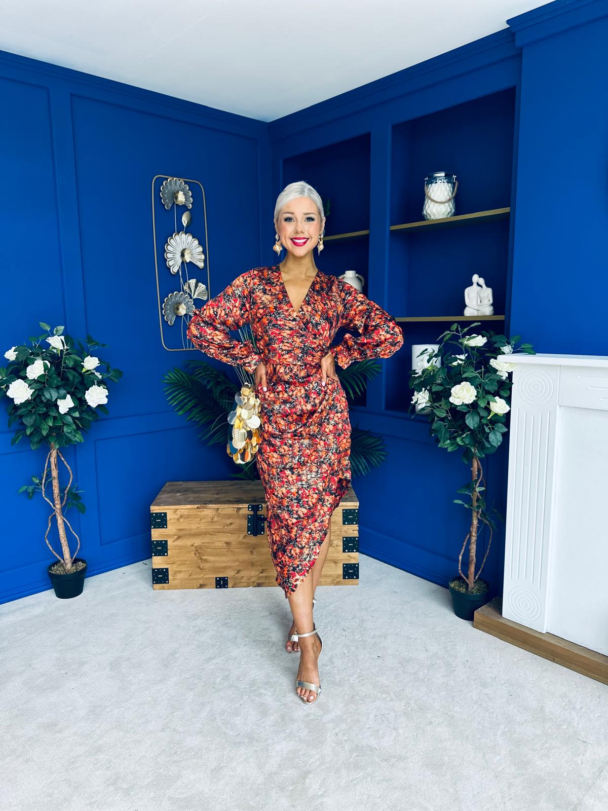 Elsa Foiled Print Long Sleeve Assymetric Dress