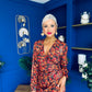 Elsa Foiled Print Long Sleeve Assymetric Dress