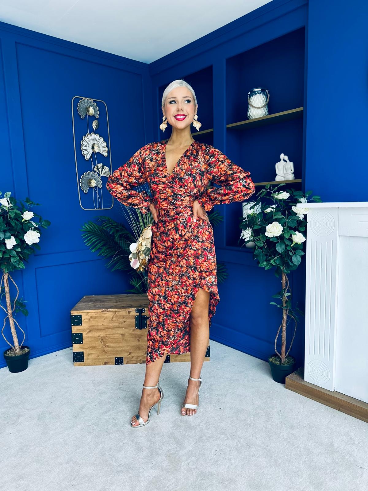 Elsa Foiled Print Long Sleeve Assymetric Dress