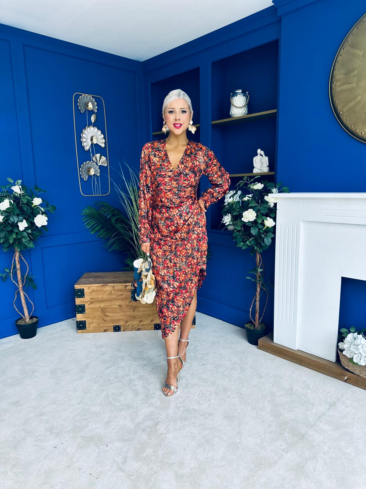 Elsa Foiled Print Long Sleeve Assymetric Dress