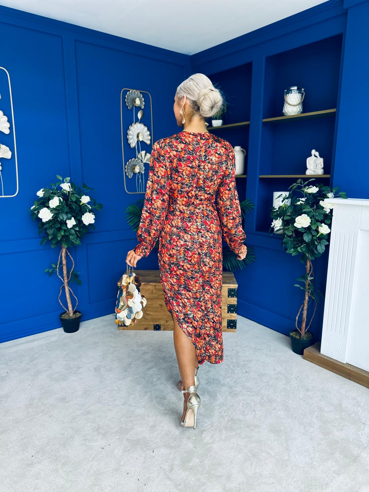 Elsa Foiled Print Long Sleeve Assymetric Dress