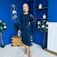Elodie Floral Embroidered Mesh Bodycon Dress Navy