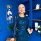 Elodie Floral Embroidered Mesh Bodycon Dress Navy