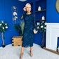 Elodie Floral Embroidered Mesh Bodycon Dress Navy