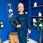 Elodie Floral Embroidered Mesh Bodycon Dress Navy