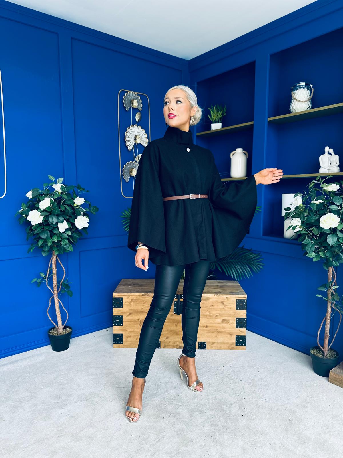 Justine Belted Cape Black
