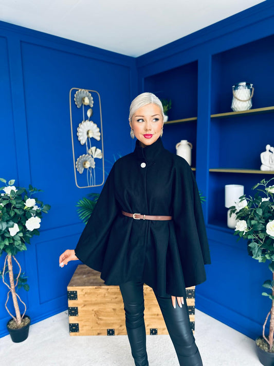 Justine Belted Cape Black