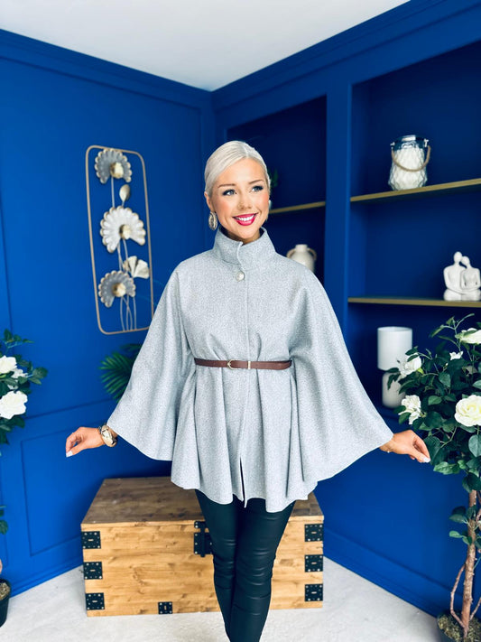 Justine Belted Cape Grey