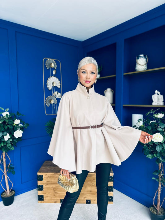 Justine Belted Cape Beige