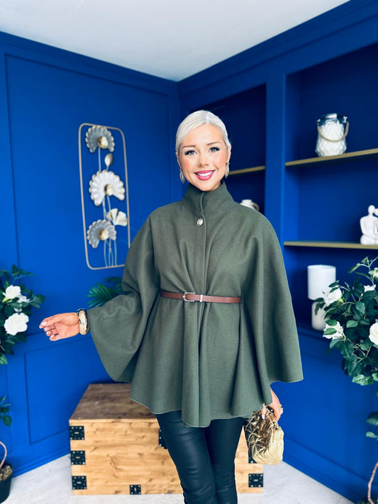 Justine Belted Cape Khaki