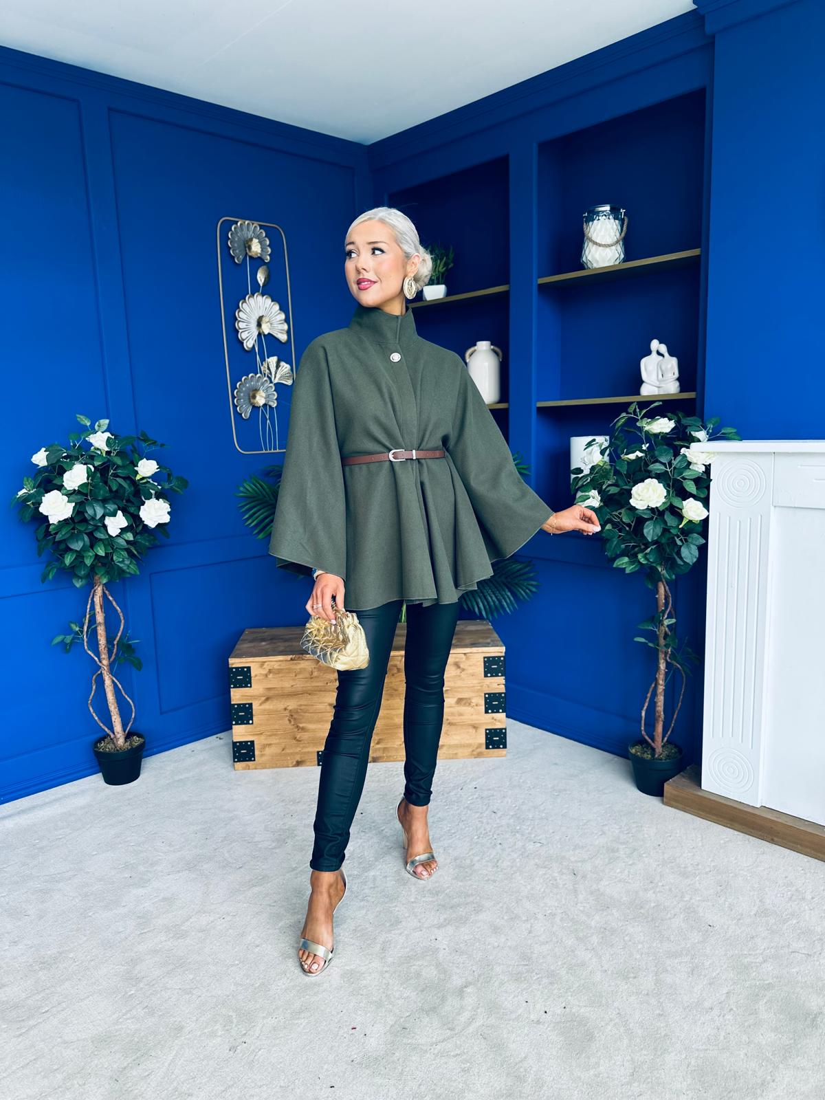 Justine Belted Cape Khaki