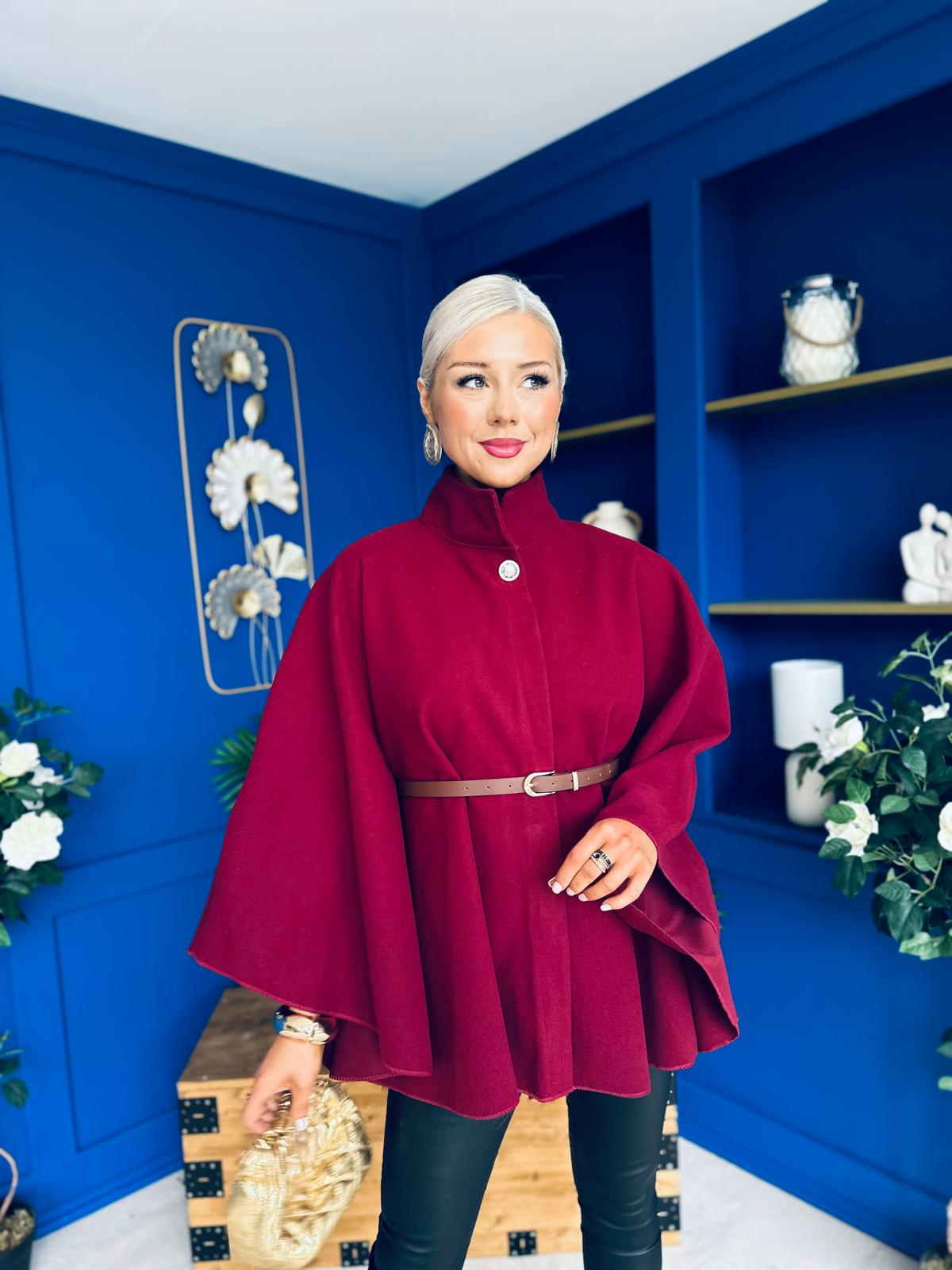 Justine Belted Cape Wine