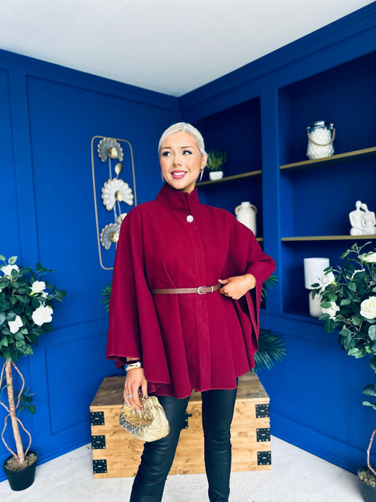 Justine Belted Cape Wine