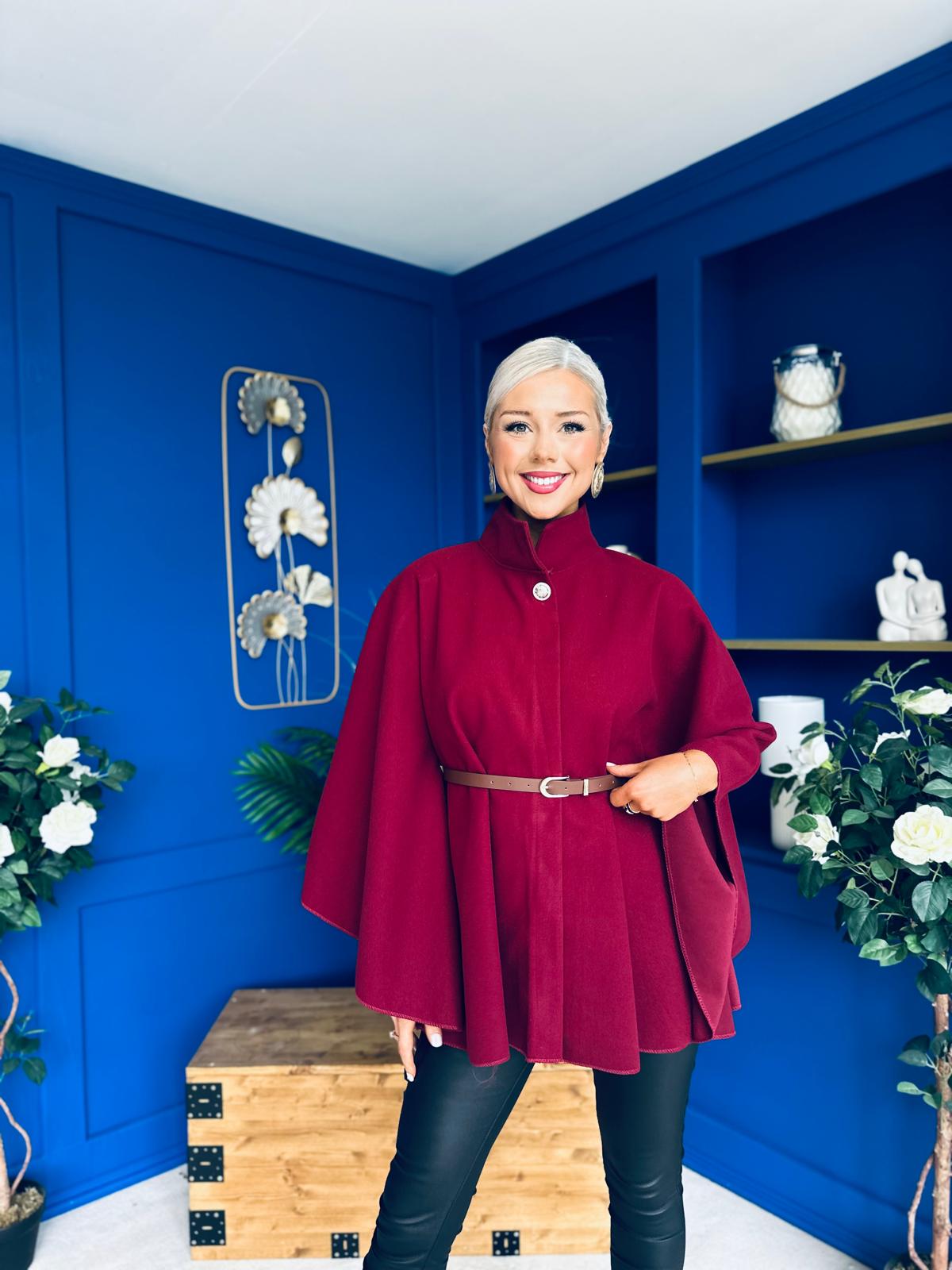 Justine Belted Cape Wine