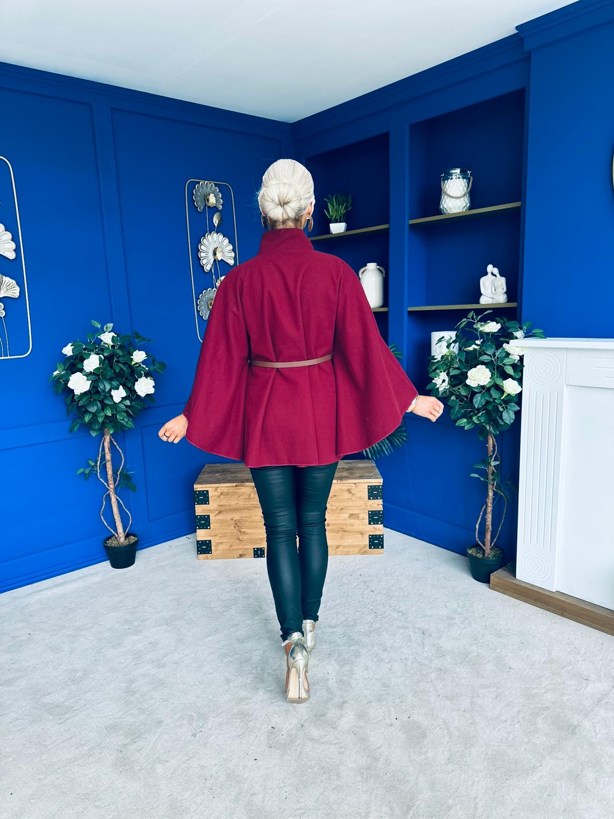Justine Belted Cape Wine