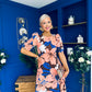 Samira Floral Frill Sleeve Midi Dress Brown Peach