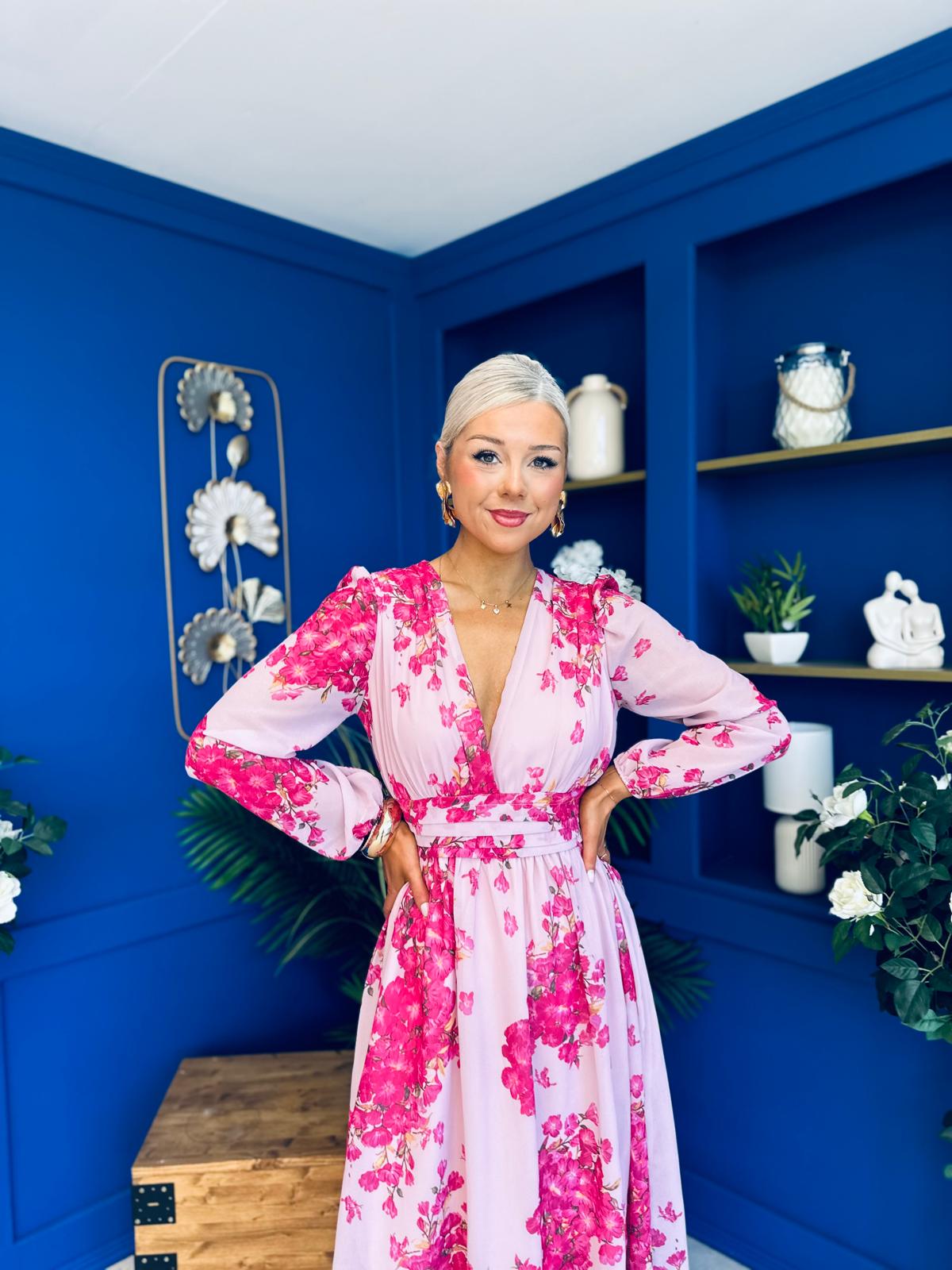 Sabrina Banded Midi Dress Floral Pink