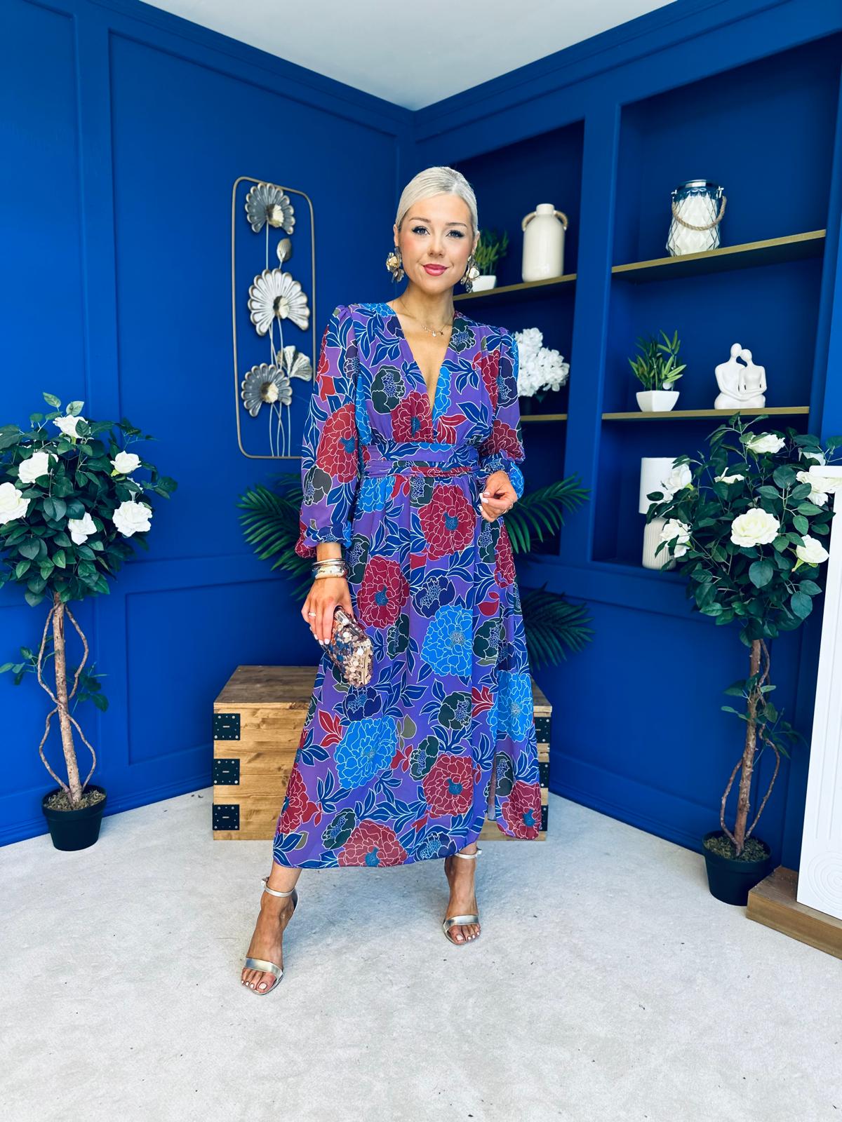 Sabrina Banded Midi Dress Floral Purple
