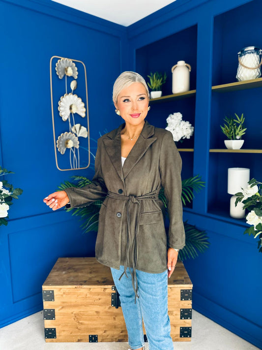 Frankie Faux Suede Jacket Khaki