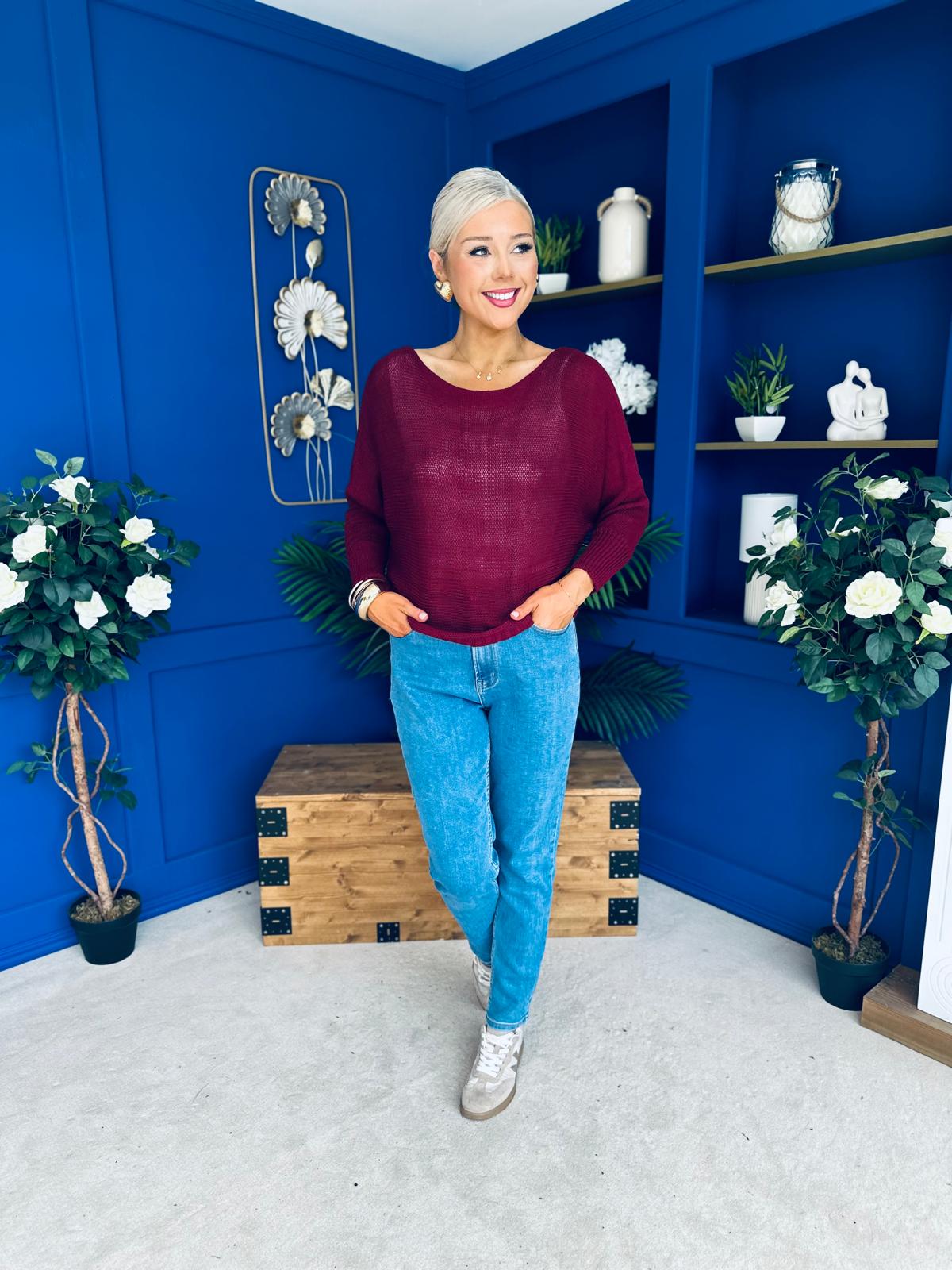 Oprah Loose Knit Top Wine