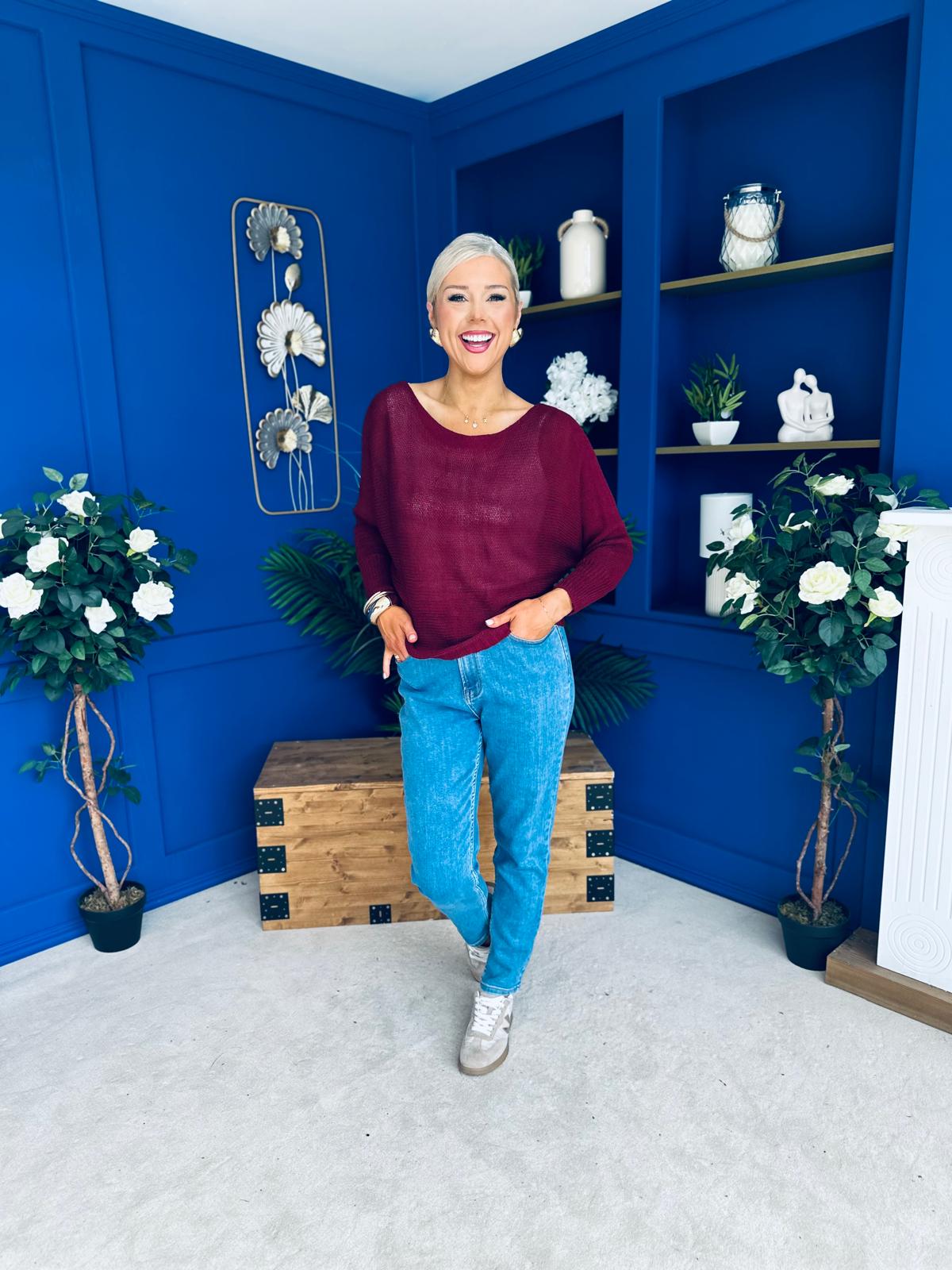 Oprah Loose Knit Top Wine