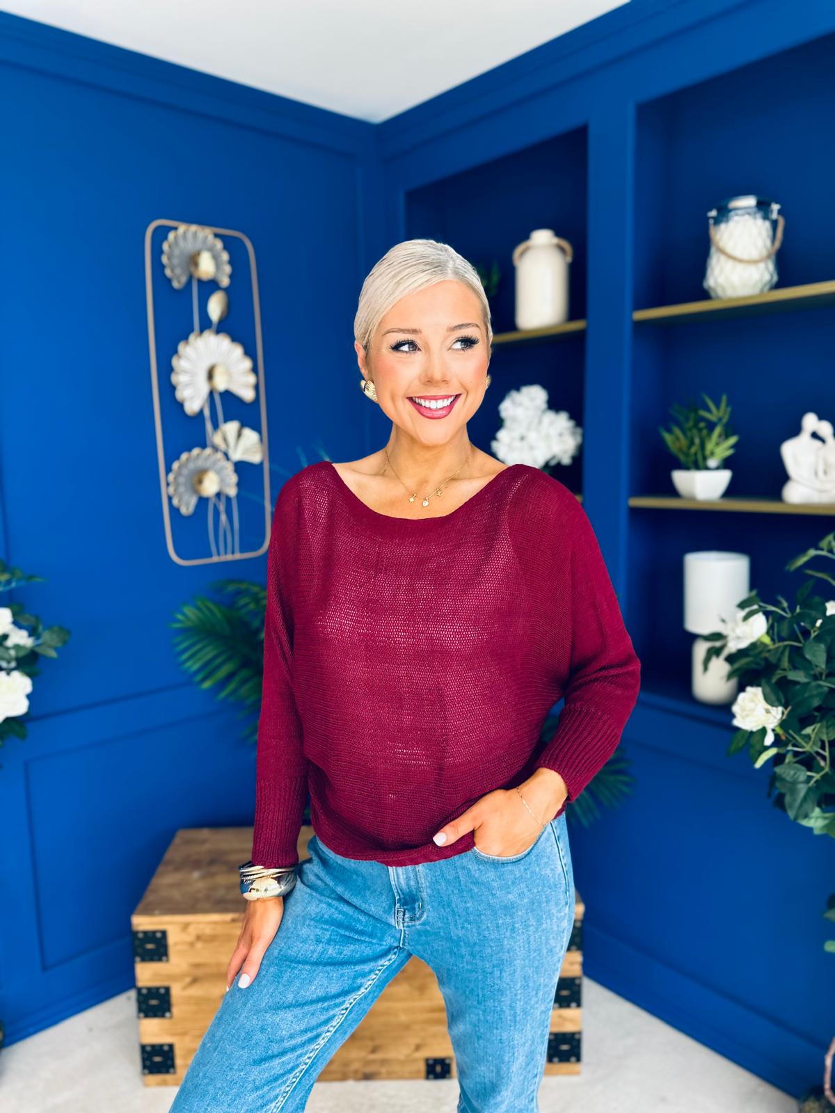 Oprah Loose Knit Top Wine