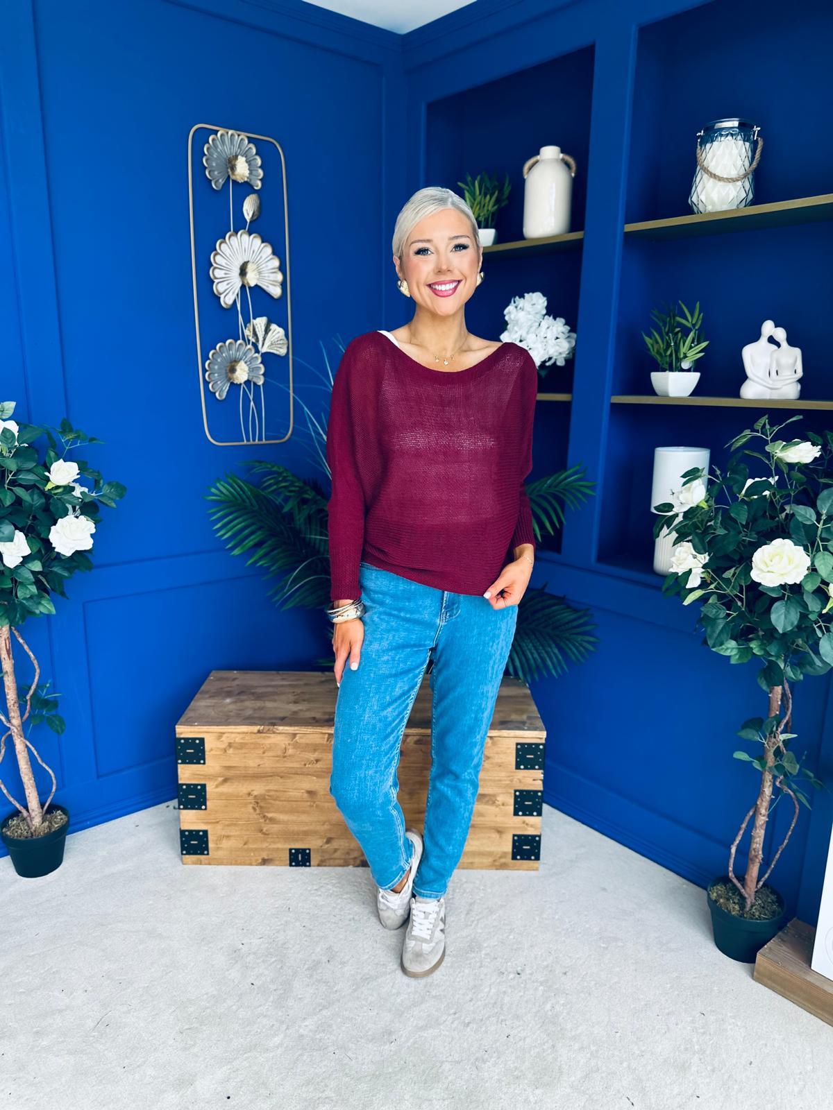 Oprah Loose Knit Top Wine