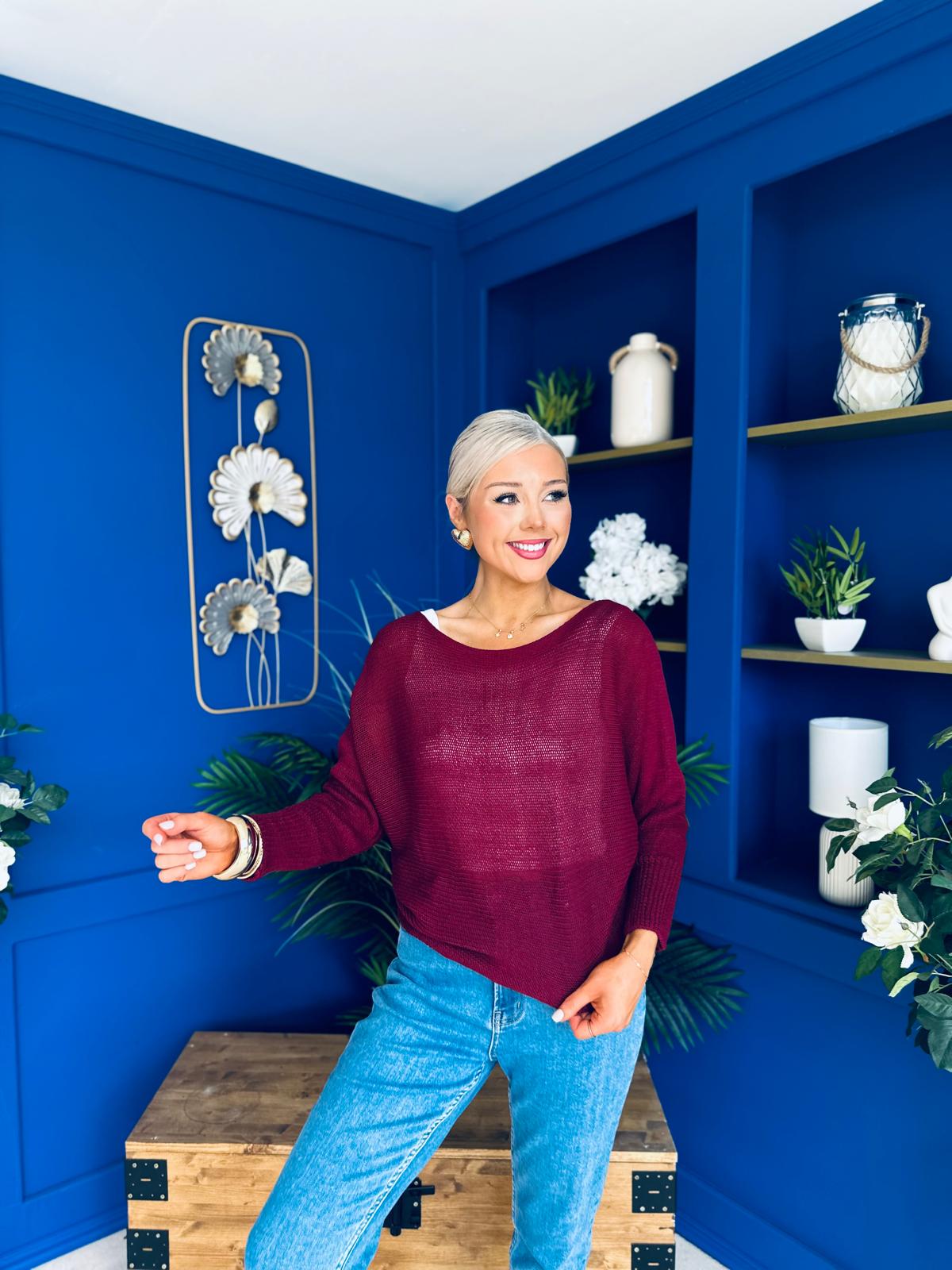 Oprah Loose Knit Top Wine