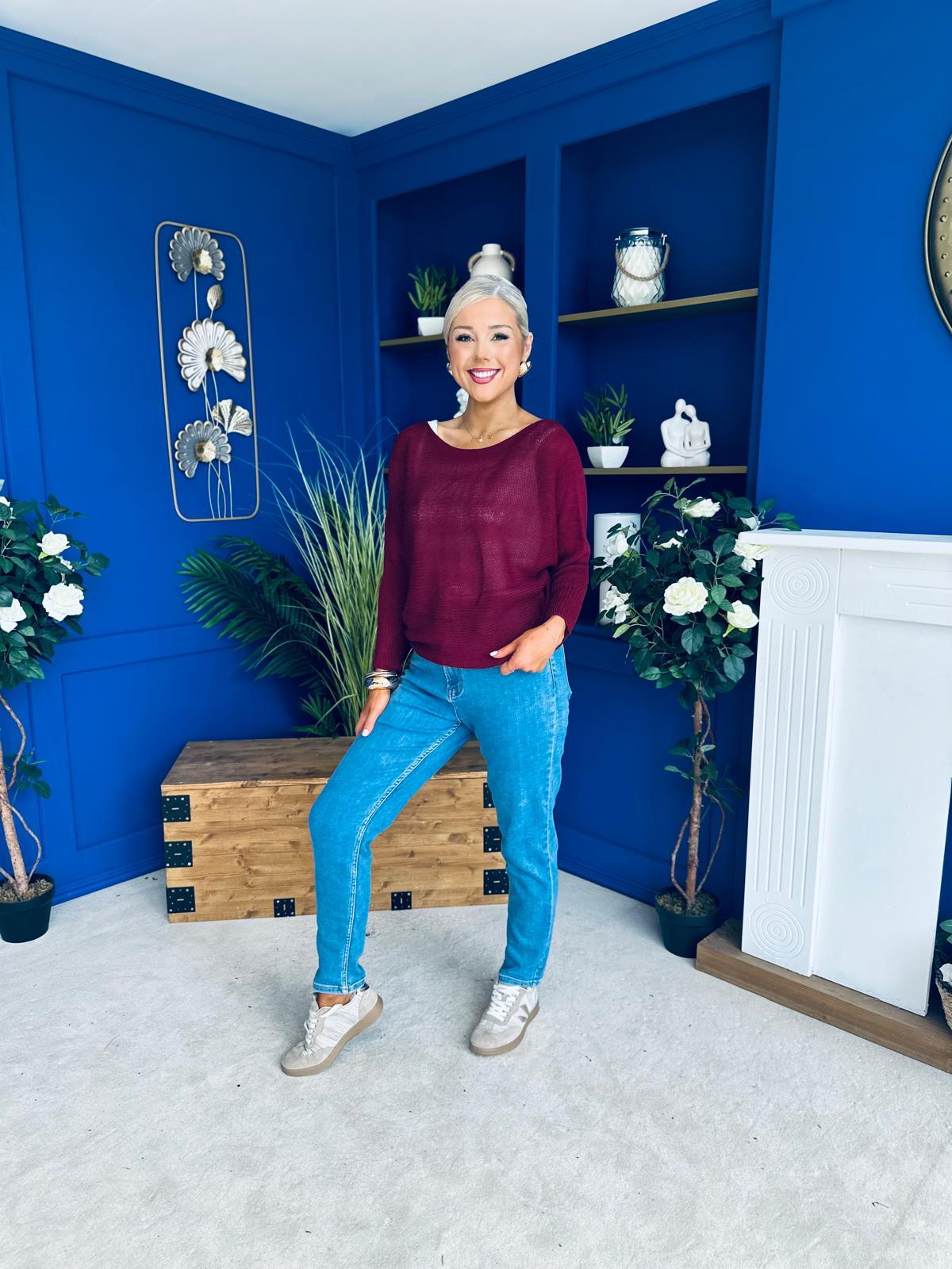 Oprah Loose Knit Top Wine