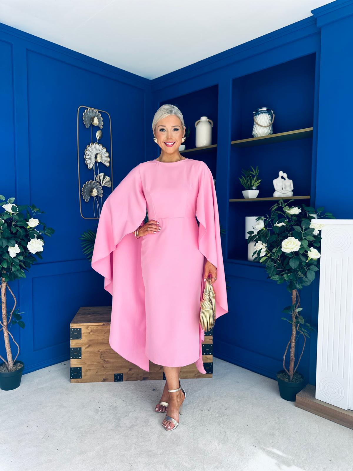 Megan Cape Detail Occasion Dress Pink