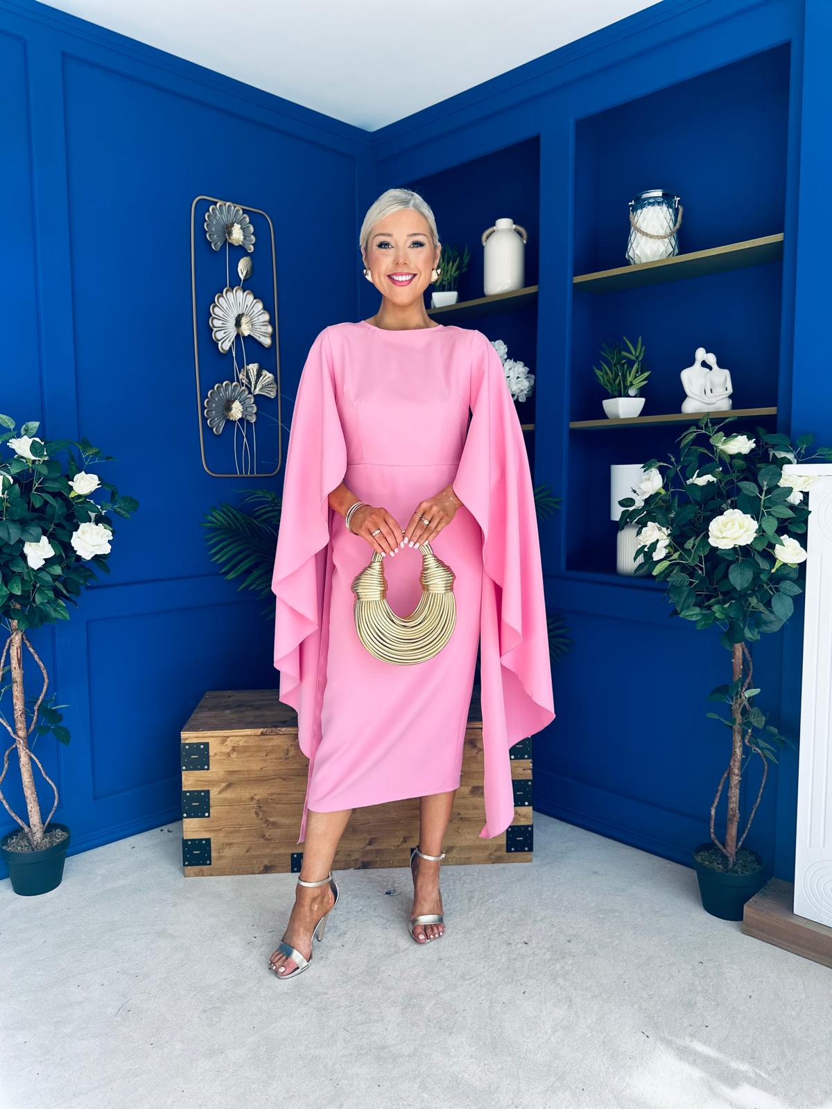 Megan Cape Detail Occasion Dress Pink