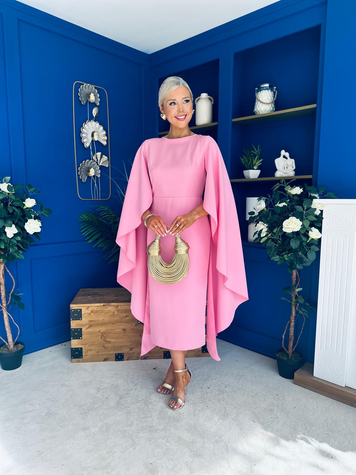 Megan Cape Detail Occasion Dress Pink