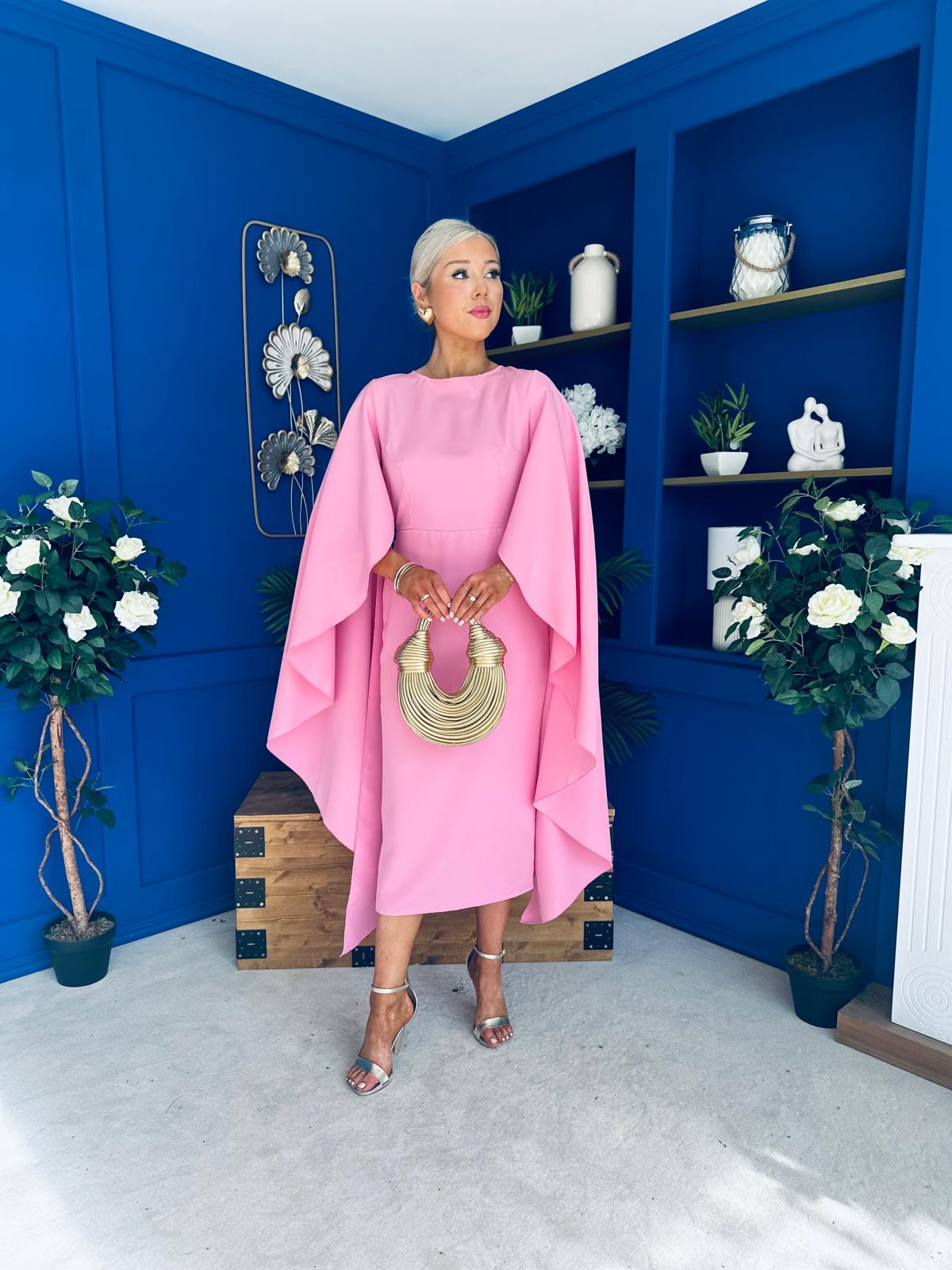 Megan Cape Detail Occasion Dress Pink