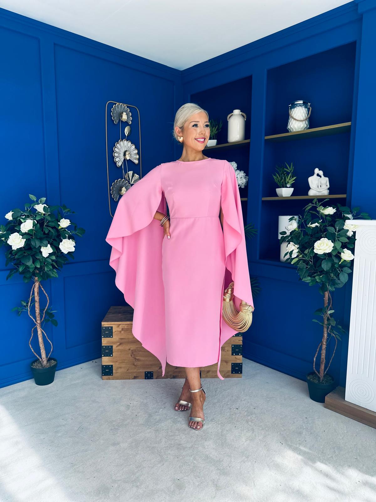 Megan Cape Detail Occasion Dress Pink