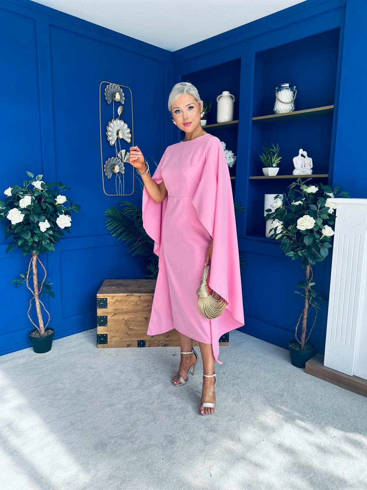 Megan Cape Detail Occasion Dress Pink