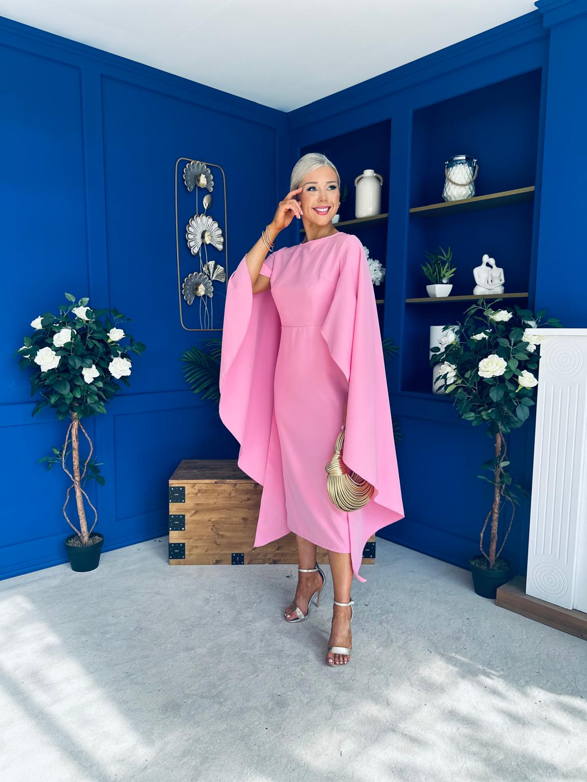 Megan Cape Detail Occasion Dress Pink