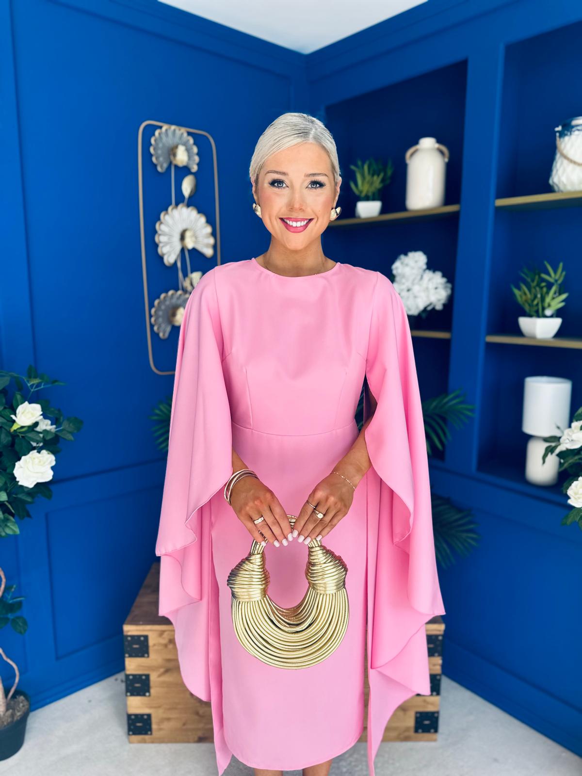 Megan Cape Detail Occasion Dress Pink