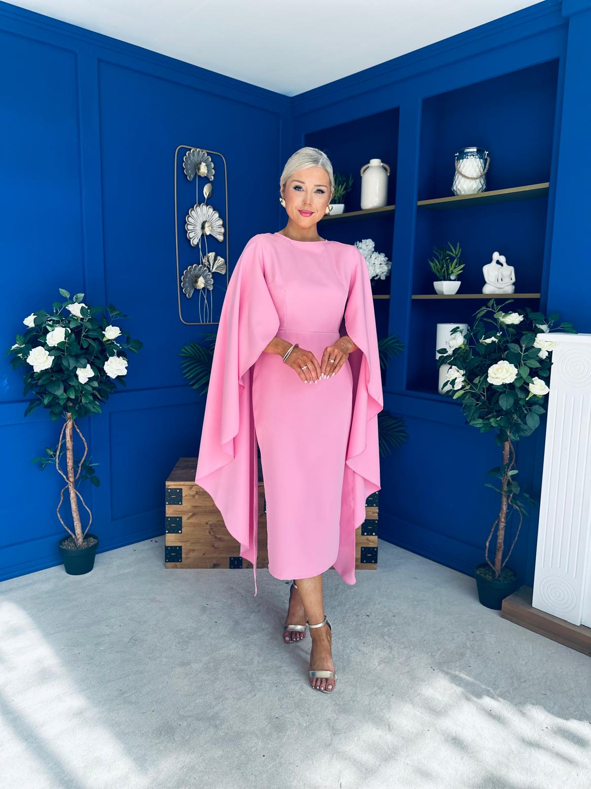 Megan Cape Detail Occasion Dress Pink