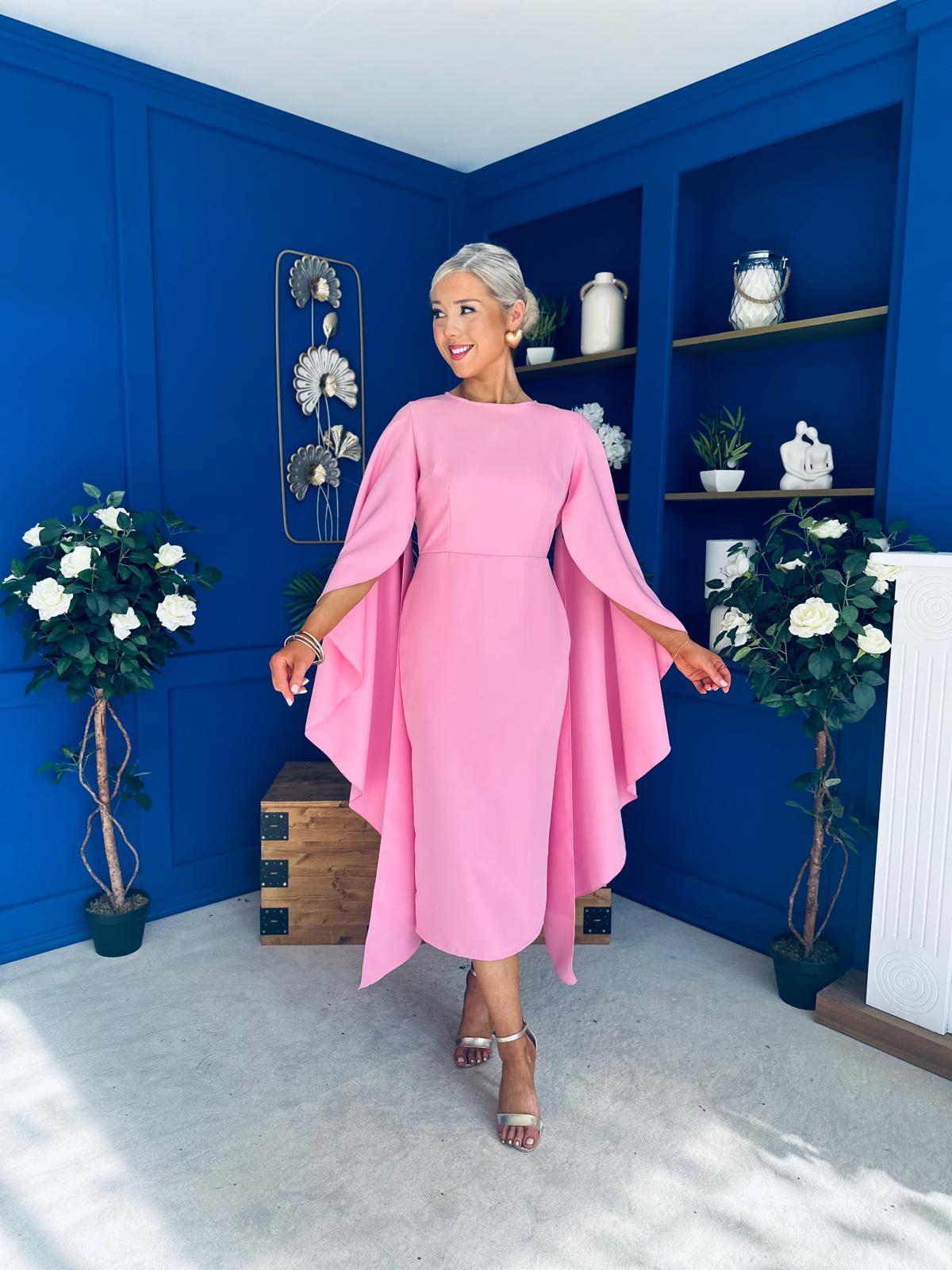 Megan Cape Detail Occasion Dress Pink