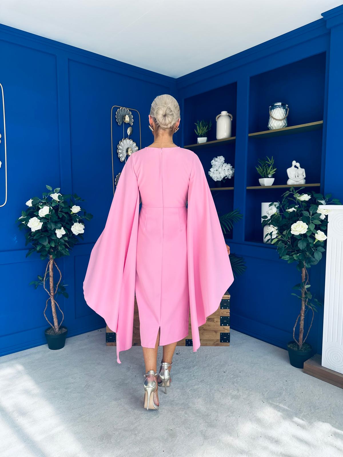 Megan Cape Detail Occasion Dress Pink