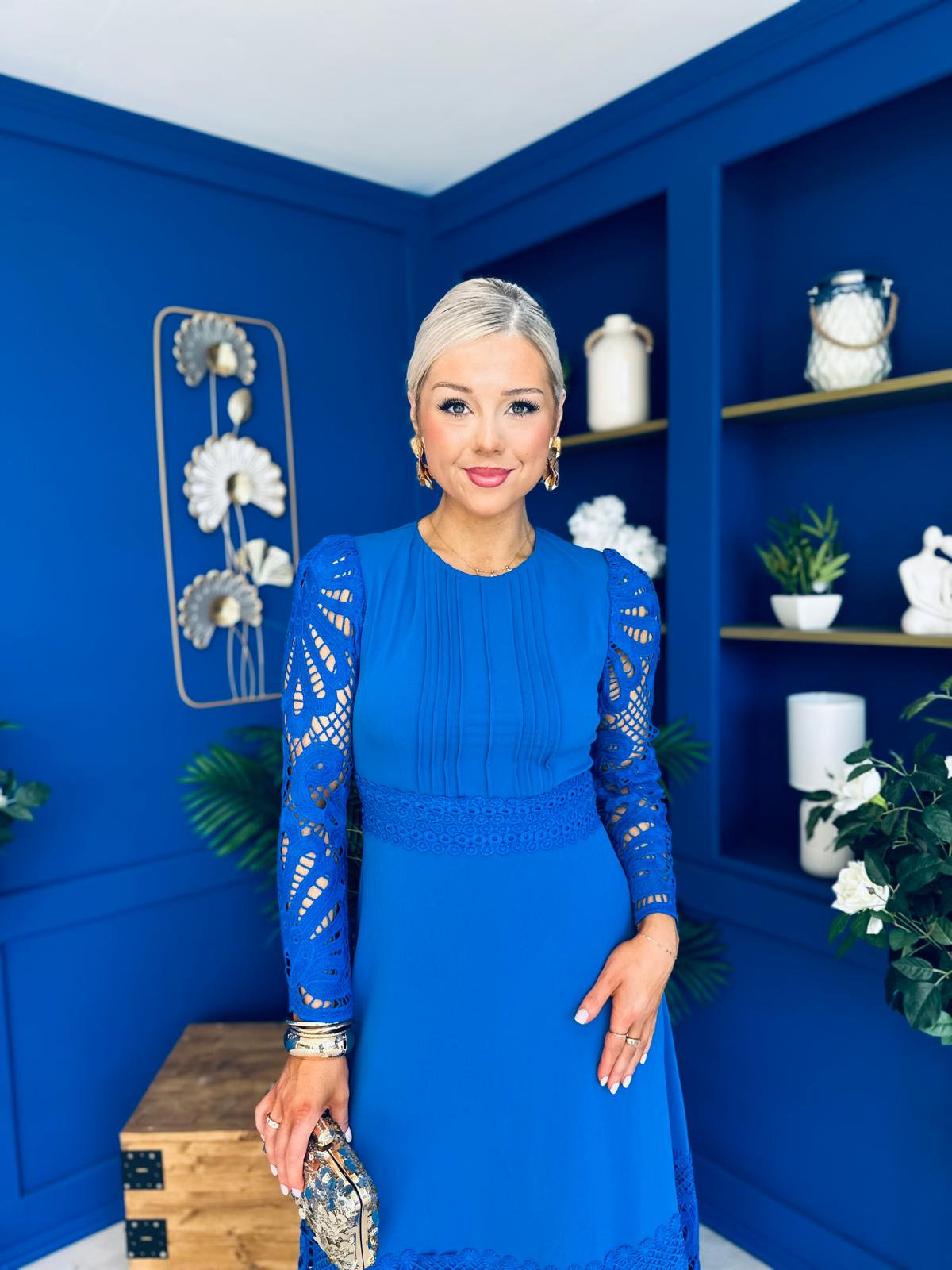 Tiffany Crochet Detail Occasion Dress Cobalt
