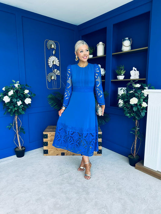 Tiffany Crochet Detail Occasion Dress Cobalt