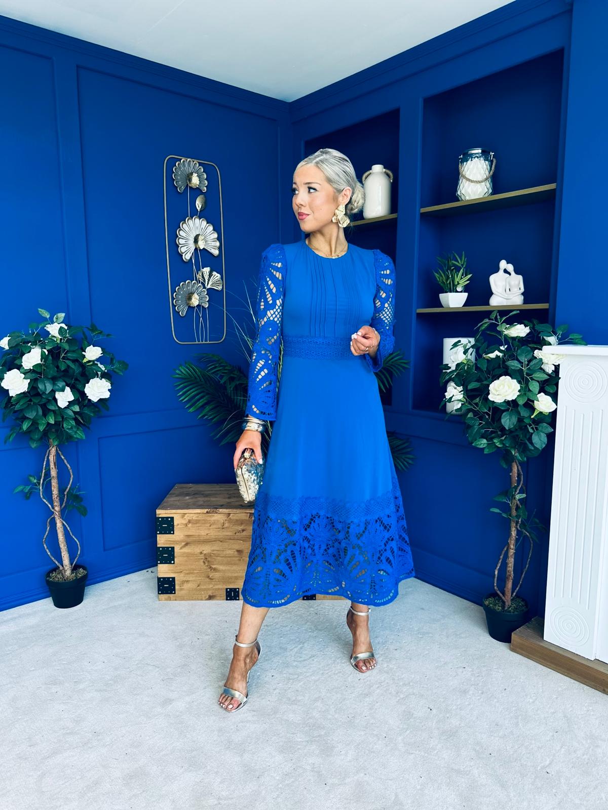Tiffany Crochet Detail Occasion Dress Cobalt