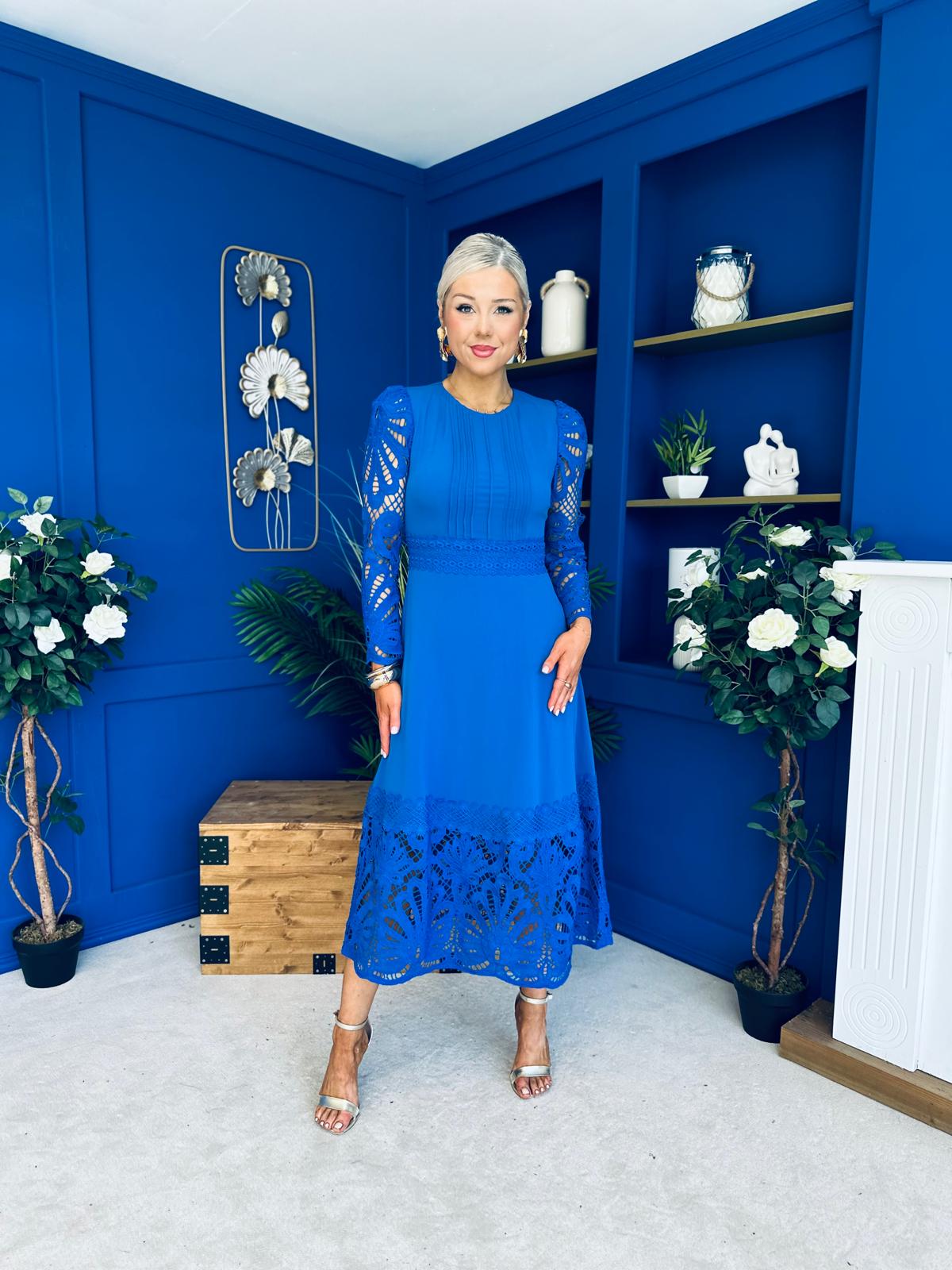 Tiffany Crochet Detail Occasion Dress Cobalt