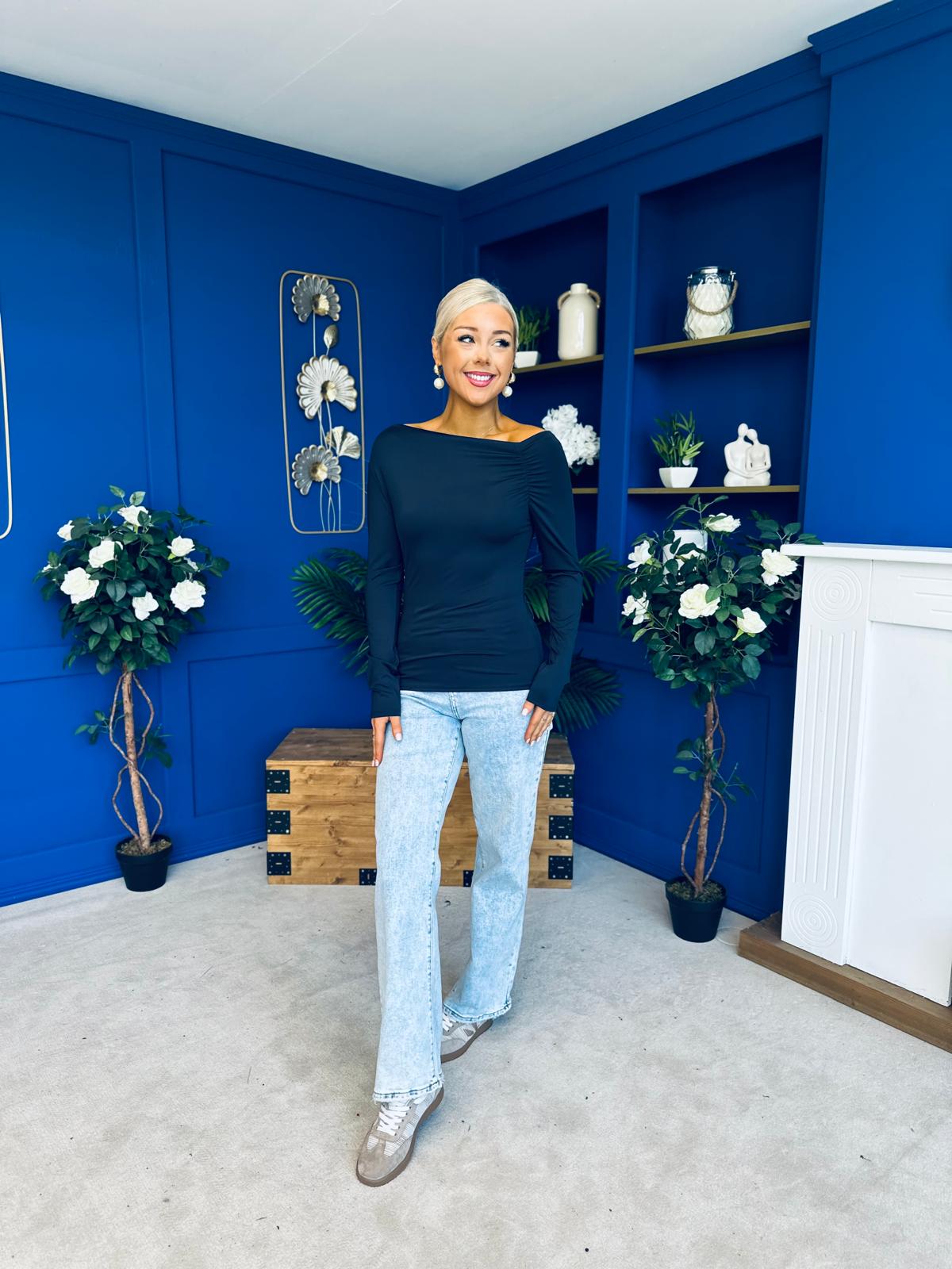 Ciara Shoulder Detailed Top Navy
