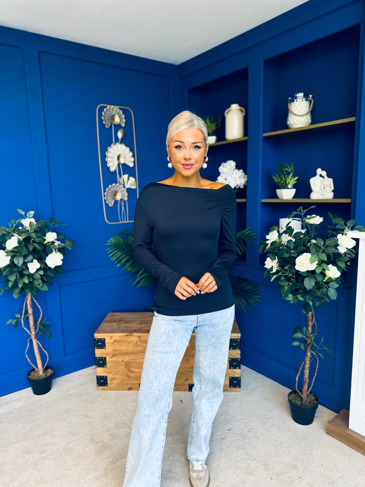 Ciara Shoulder Detailed Top Navy
