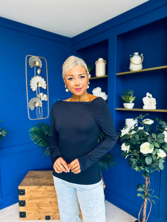 Ciara Shoulder Detailed Top Navy