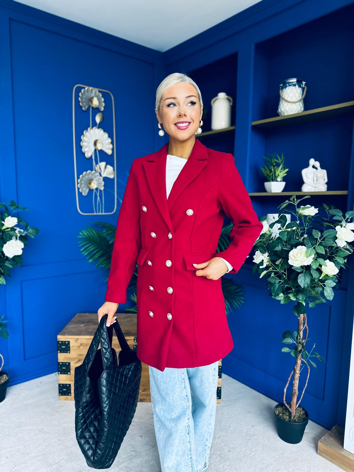 Rachel Button Detail Coat Wine